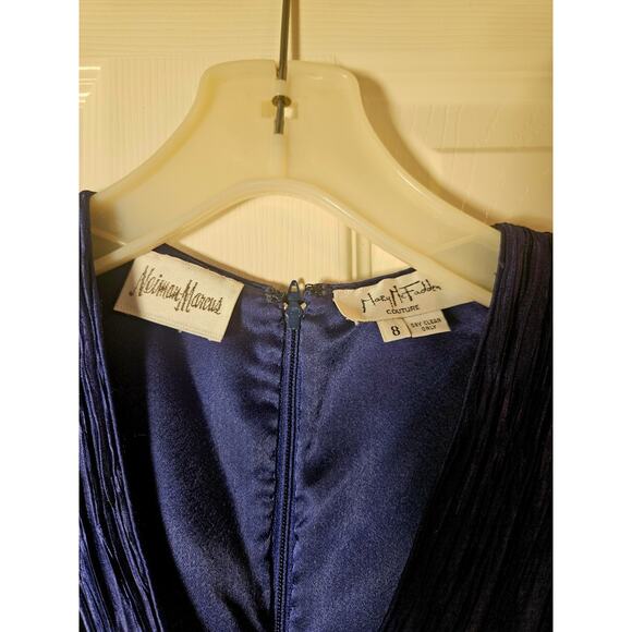 Mary McFadden Couture Royal Blue Plisse Evening Gown Sz 8 1980s Designer Formal - Picture 2 of 7